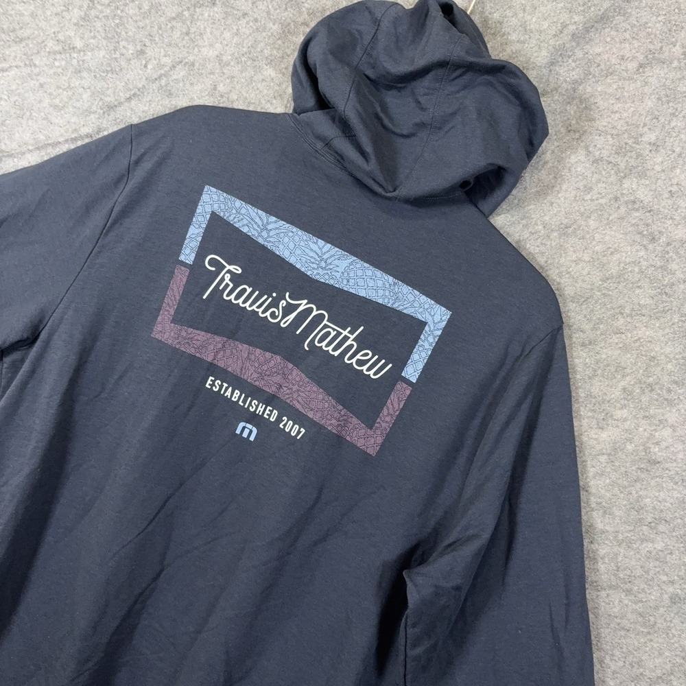 Travis Mathew Hoodie Mens XL Blue Pullover Pockets Logo
